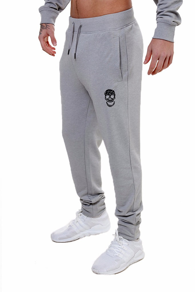 Embroidered Skull Sweatpants - Grey